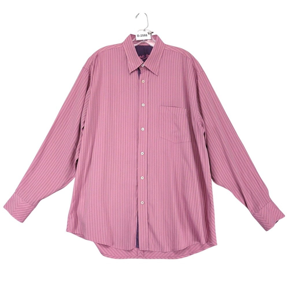 Bugatchi Uomo Purple Striped Microfiber Button Down Shirt Mens L Modal Preppy